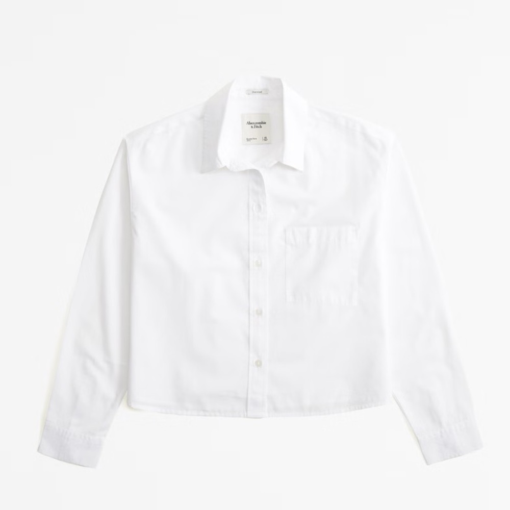 ABERCROMBIE & FITCH white cropped button up shirt